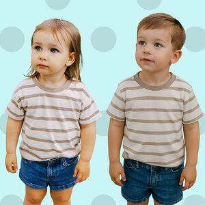 Grayson Mini Neutral Striped Toddler T-Shirt Beige & White 3T – Soft Cotton Tee